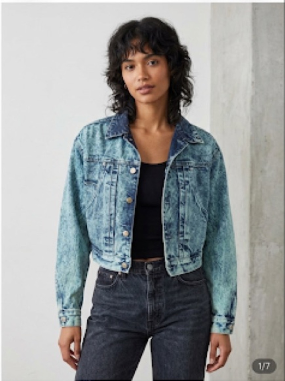 Vintage Code Bleu Teal Acid Wash Cropped Trucker Jacket Japan #60038 L 80’s